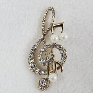 Napier Treble Clef Music Note Gold Color Rhinestone Faux Pearl Pin Brooch